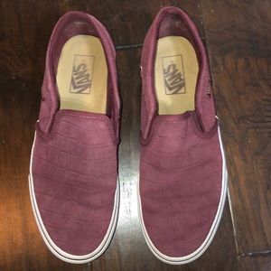 Vans maroon snake print slip on sneakers!